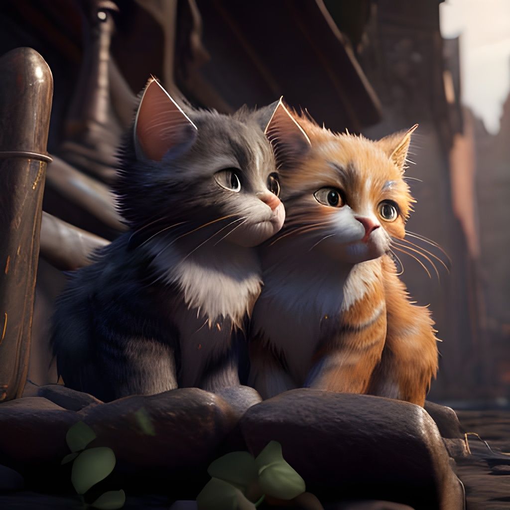 Kittens Explore Dockside in Digital Art Style