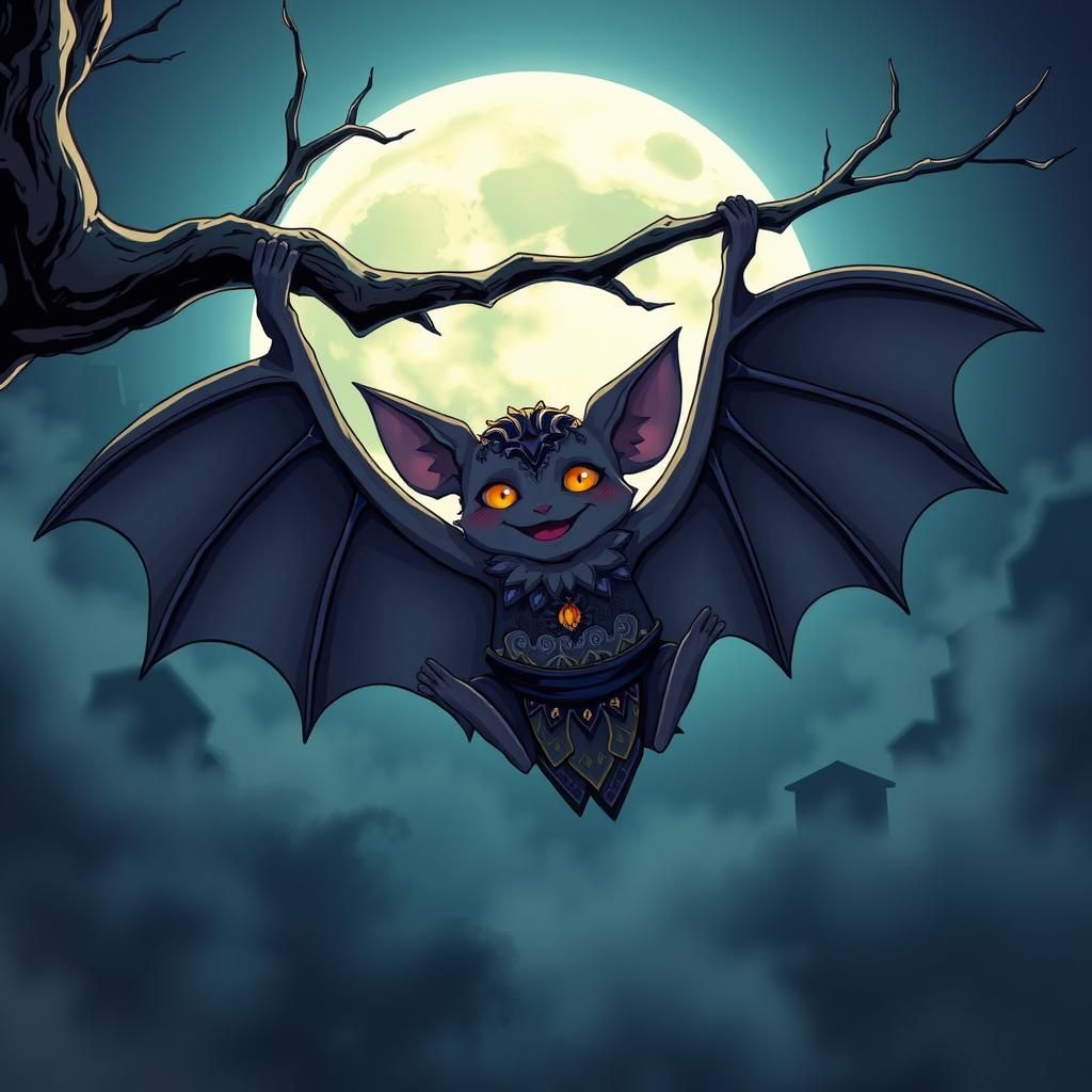Anthropomorphic Bat in Moonlit Anime Style