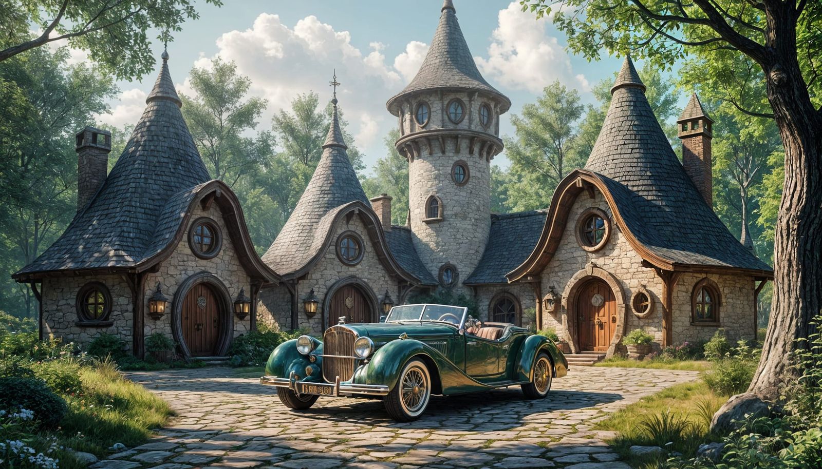 Antique Elven Car & Magical Cottages in Enchanted Forest