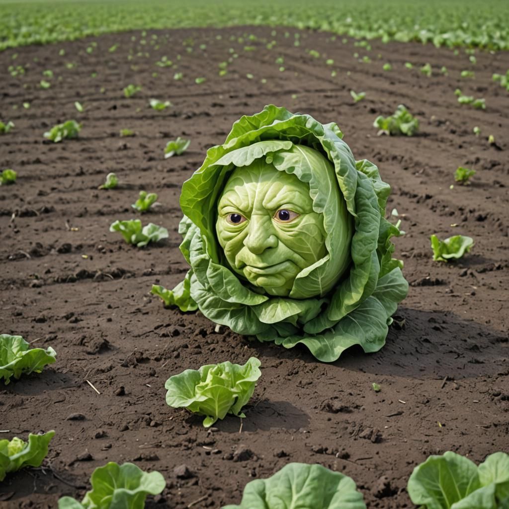 Anthropomorphic Lettuce Headures Hailstorm in Field