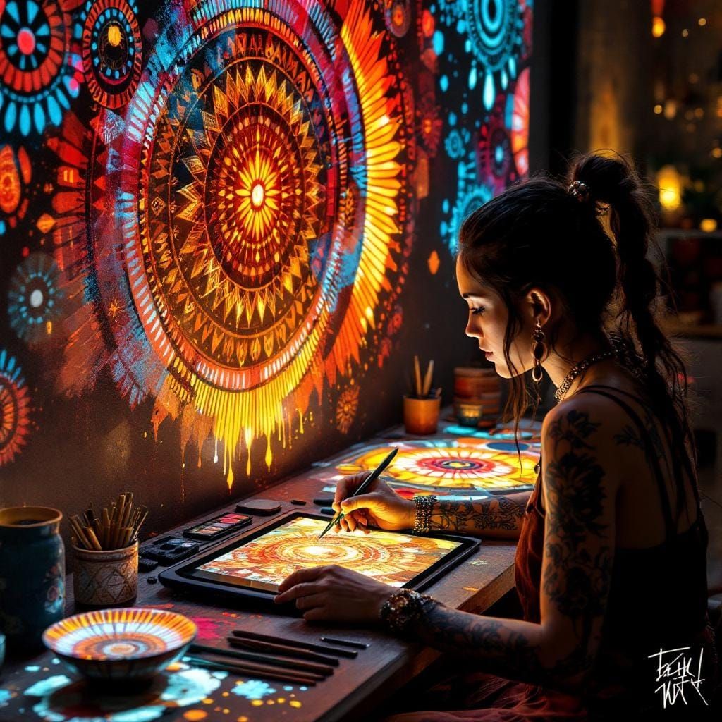 Indigenous Artist Painting Ancestral Stories with Digital To...