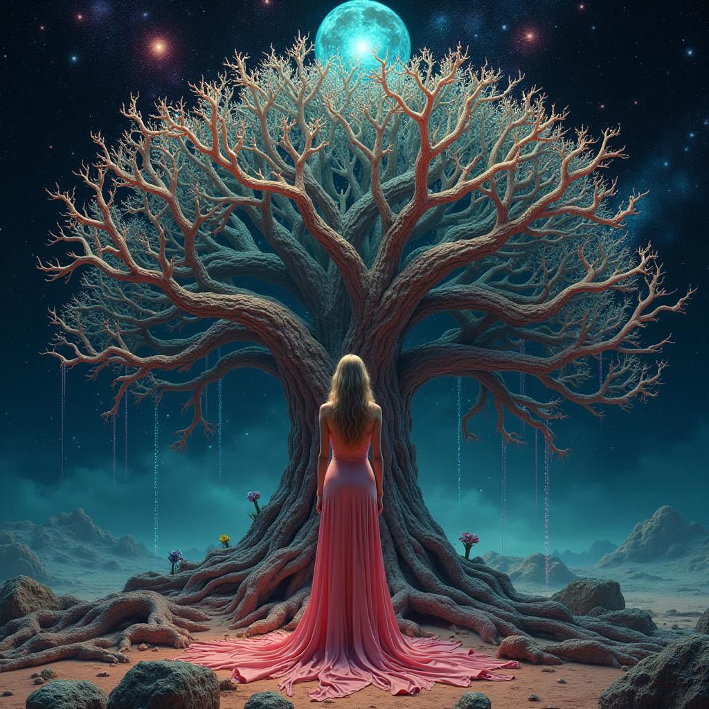 Psychedelic Genealogical Tree in Dark Fantasy Style