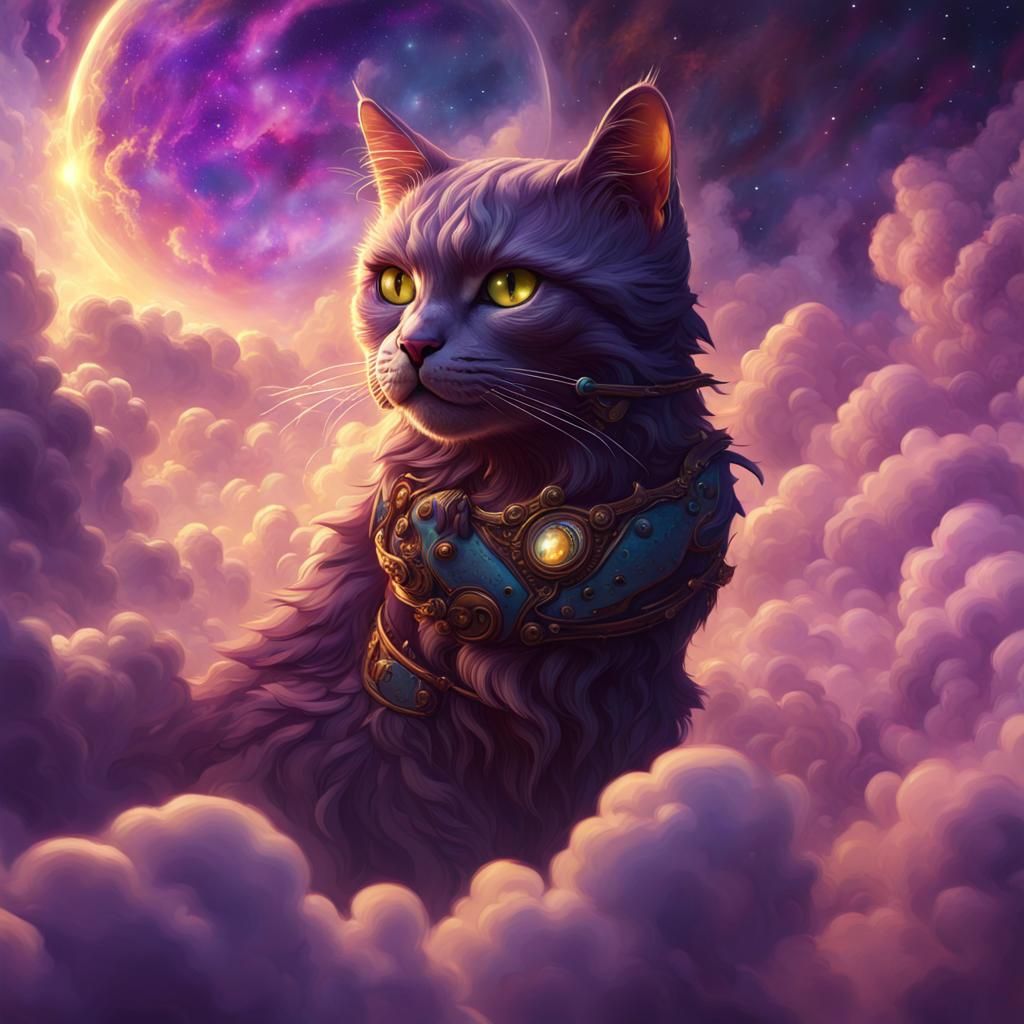 Cosmic Cat Among Clouds: Digital Art Masterpiece