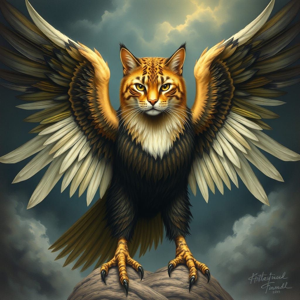 Regal Feline Eagle in Dreamlike Mythic Realism Style