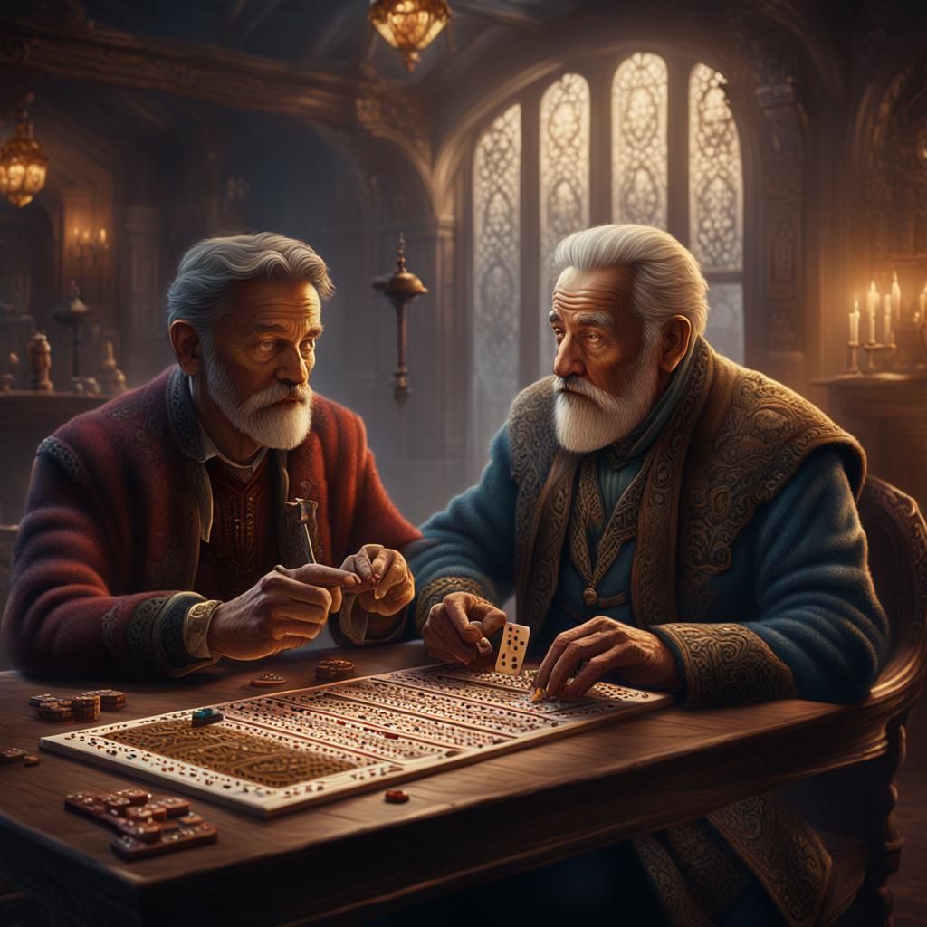 Father and Son Play Cribbage: Detailed Fantasy Art