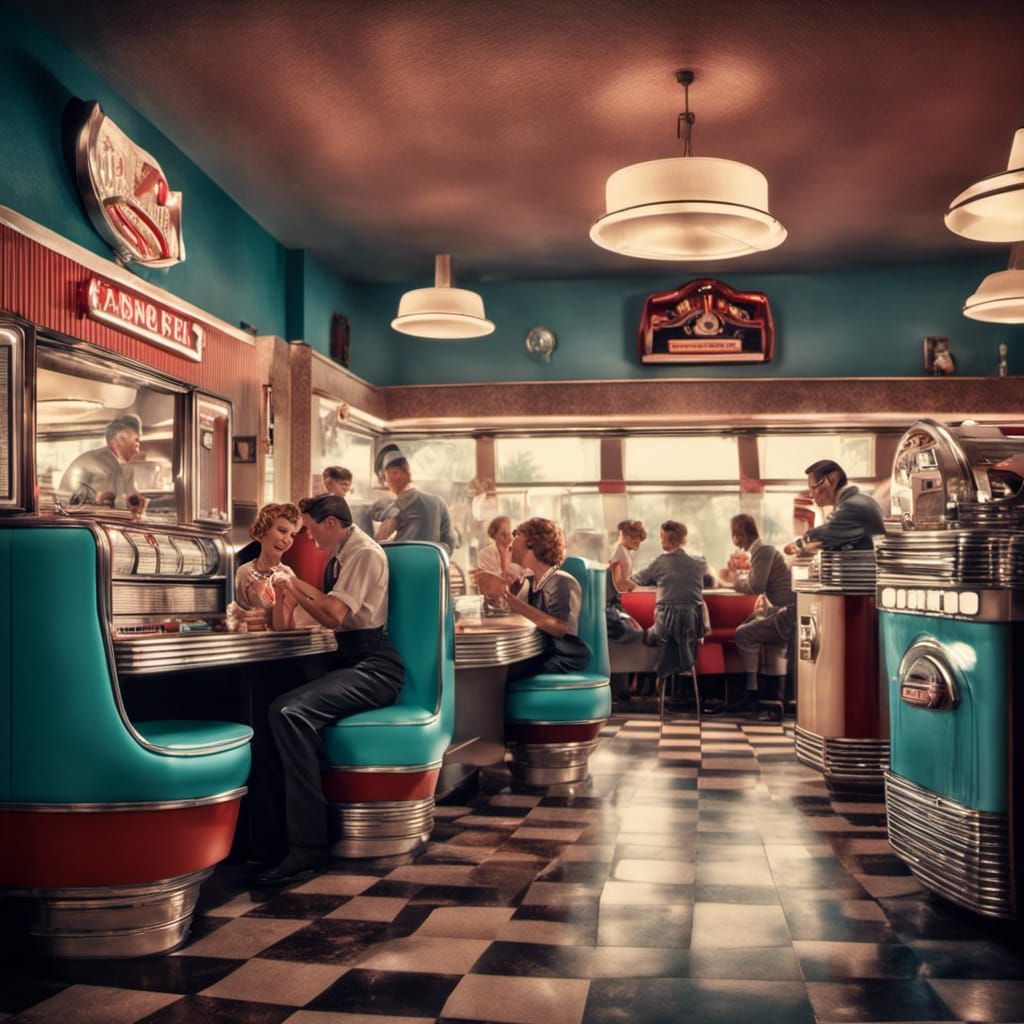 Lively Mid-Century Modern Soda Shop Scene