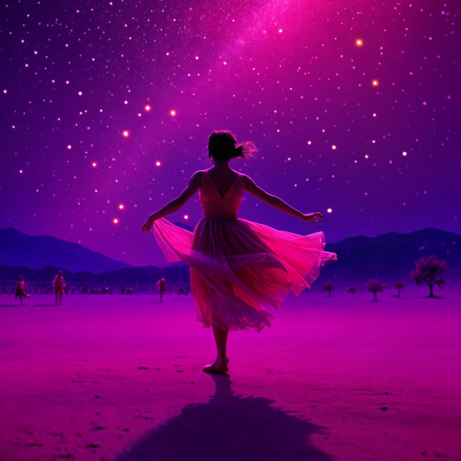 Rainbow Watercolour Dancer Under Falling Stars