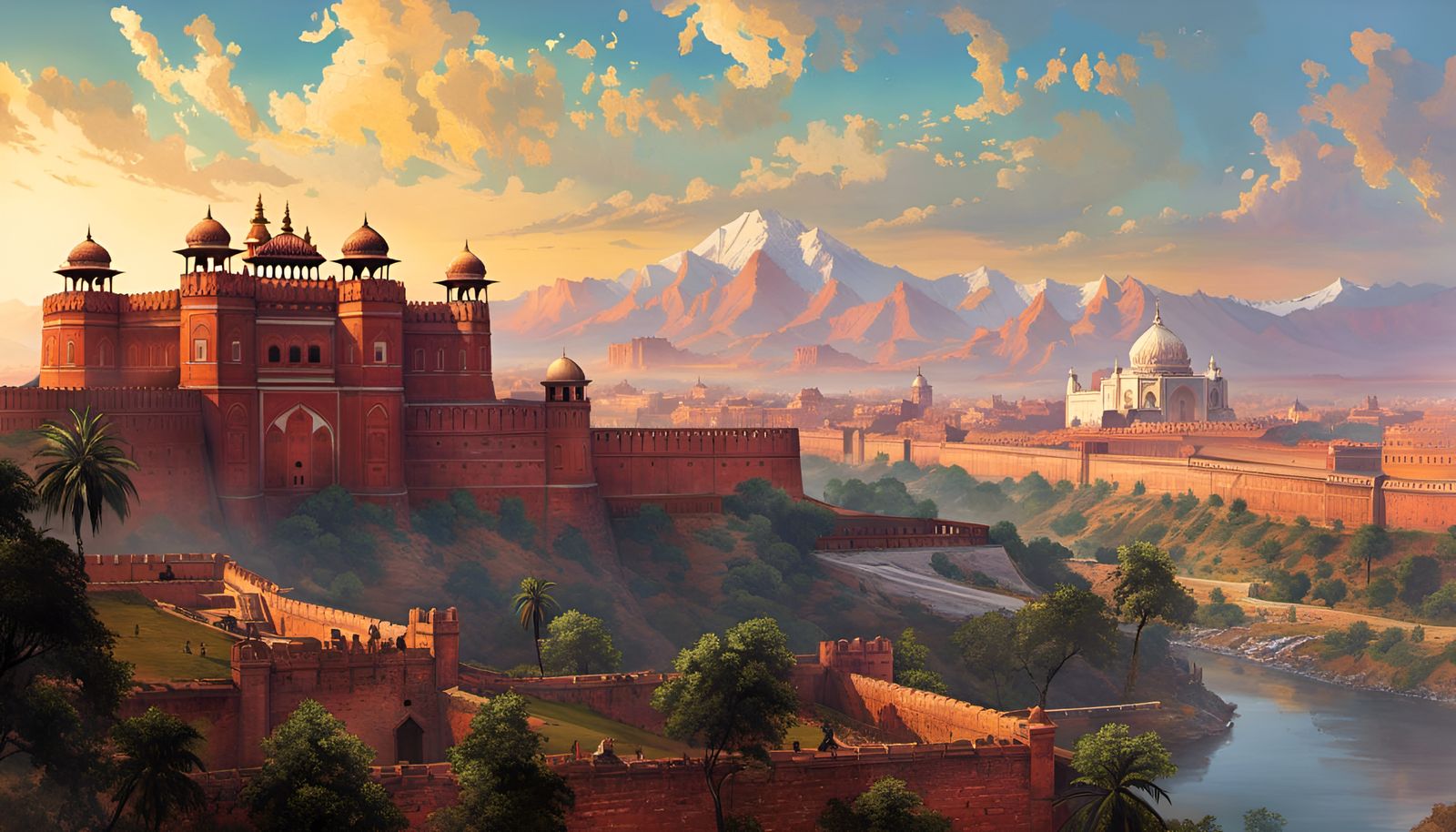 Agra, Uttar Pradesh, North of India. The Red Fort which domi...