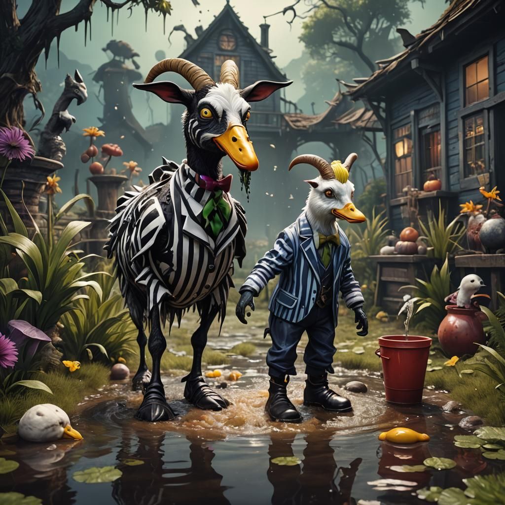 Surreal Duck-Goat Transformation in Detailed Digital Art