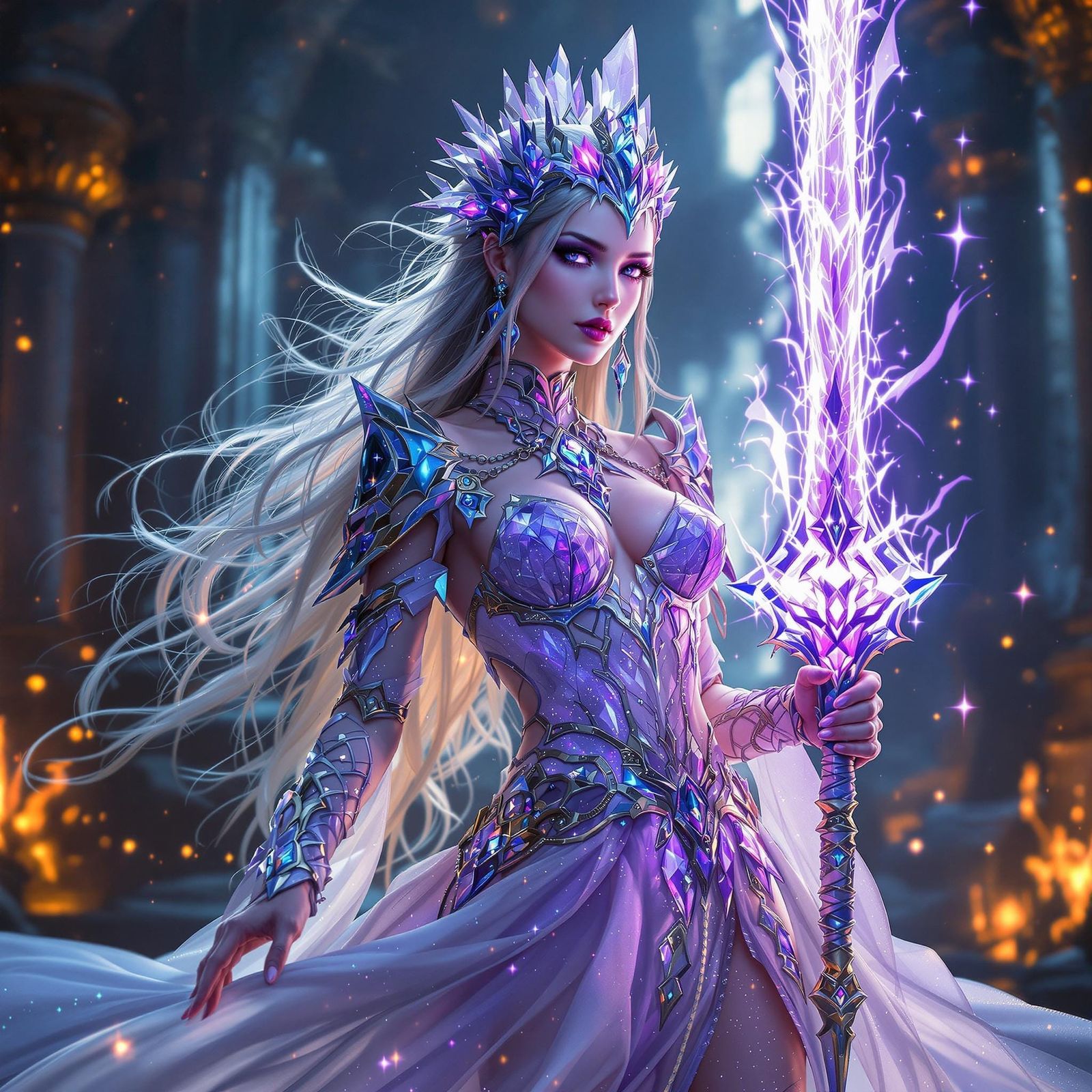Itheerea: Crystalline Daughter with Glowing Sword