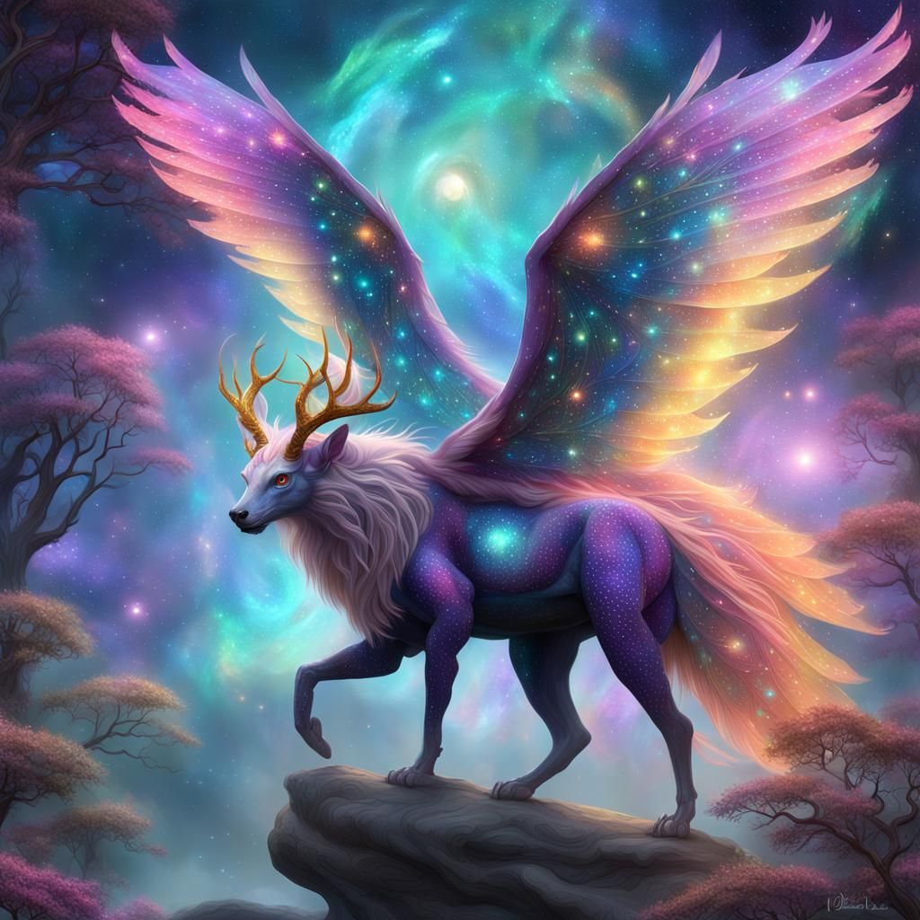 Iridescent Cosmic Creature in Sparkling Galaxy