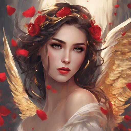 Radiant Angel with Rose Petals and Golden Light