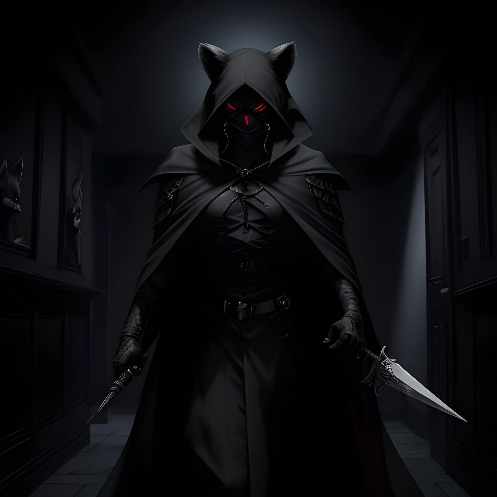 Anime Racoon Assassin in Gothic Castle