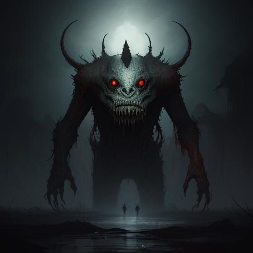 Monstrous Bunyip Emerges from Billabong, Digital Painting