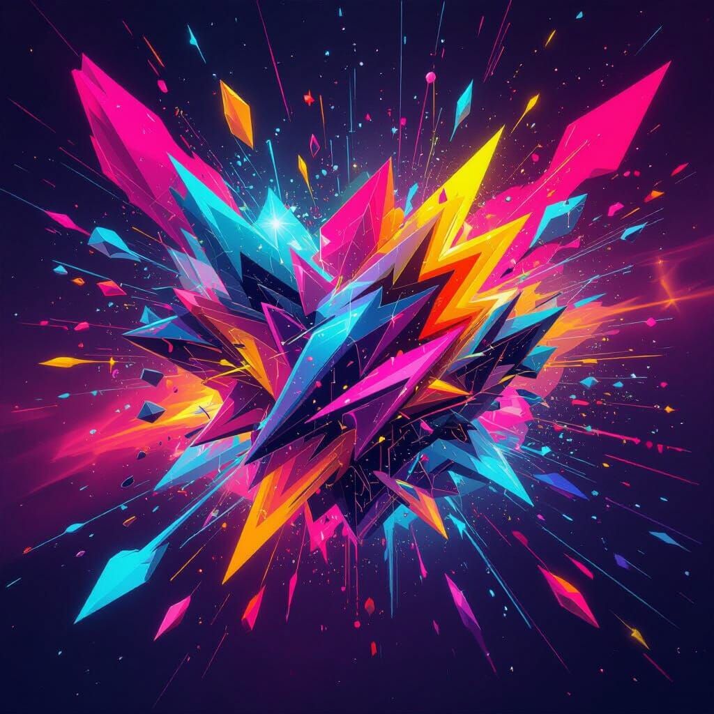 Vibrant Abstract Explosion of Shapes and Neon Splashes