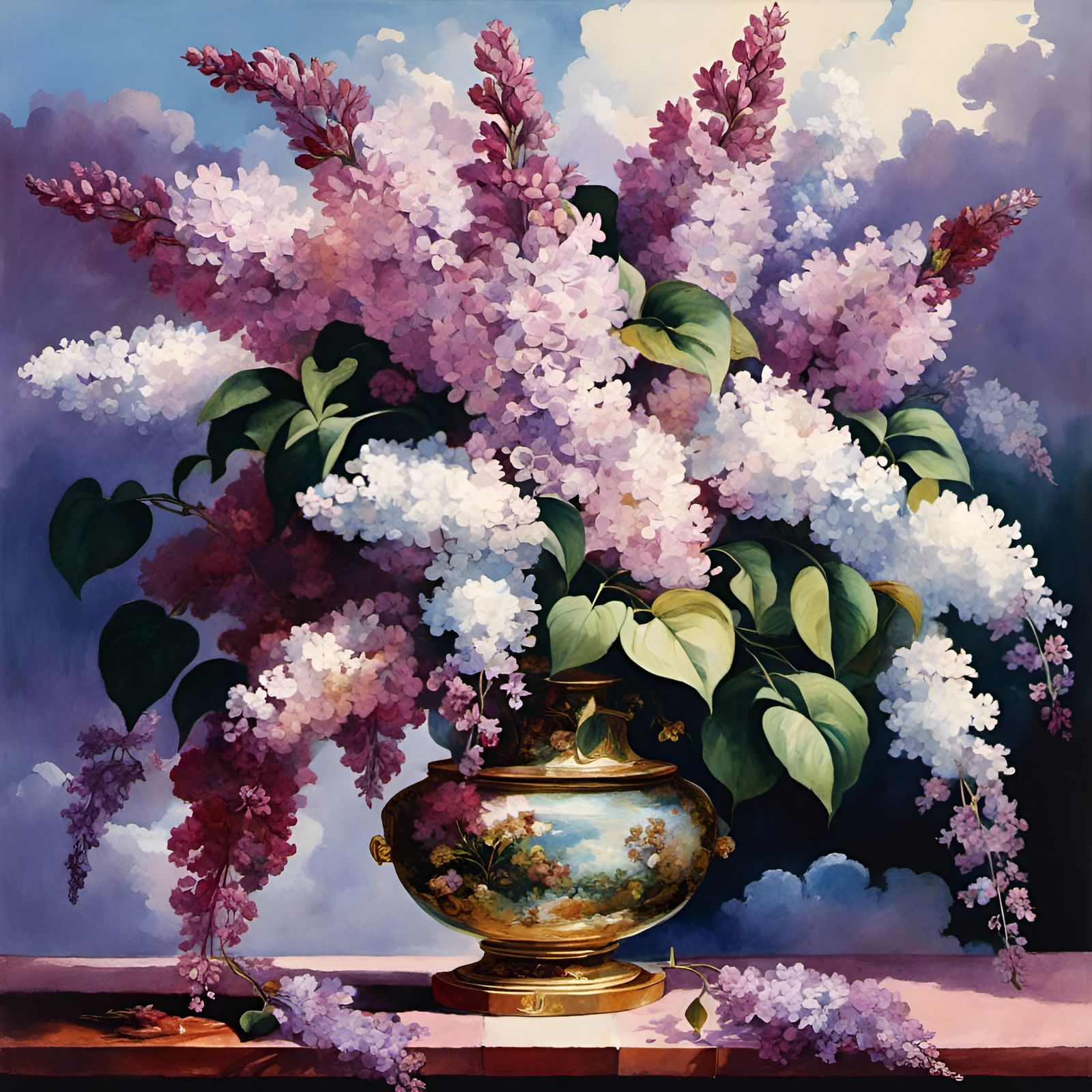 Beautiful Lilac Bouquet in Magical Watercolor Style