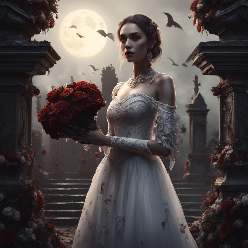 Ethereal Vampire Bride in Graveyard Scene