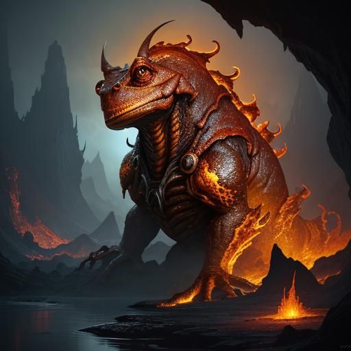 Molten Stone Demon Frog on Lava Lake