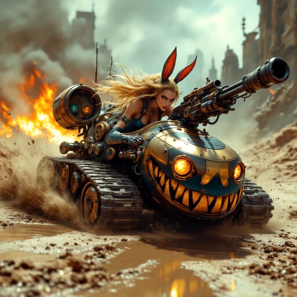 Cyberpunk Alice-in-Wonderland Gladiator Rages in Post-Apocal...