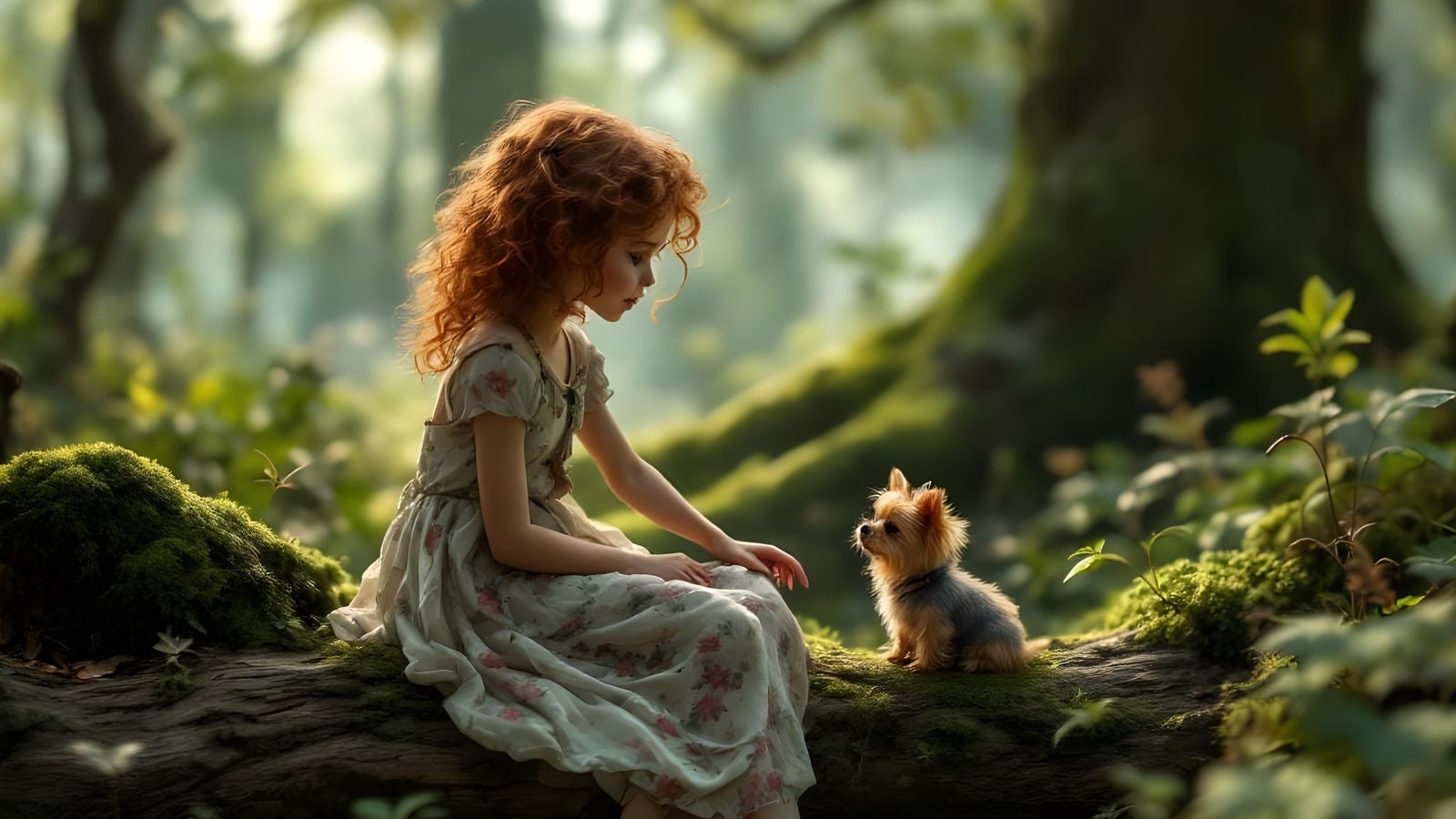 Magical Forest Girl with Miniature Yorkie