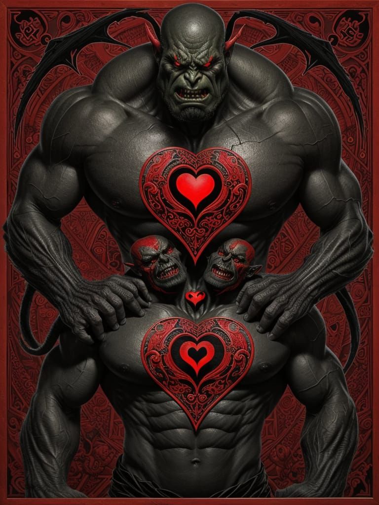 3 of Hearts Monster in Oil Painting Style