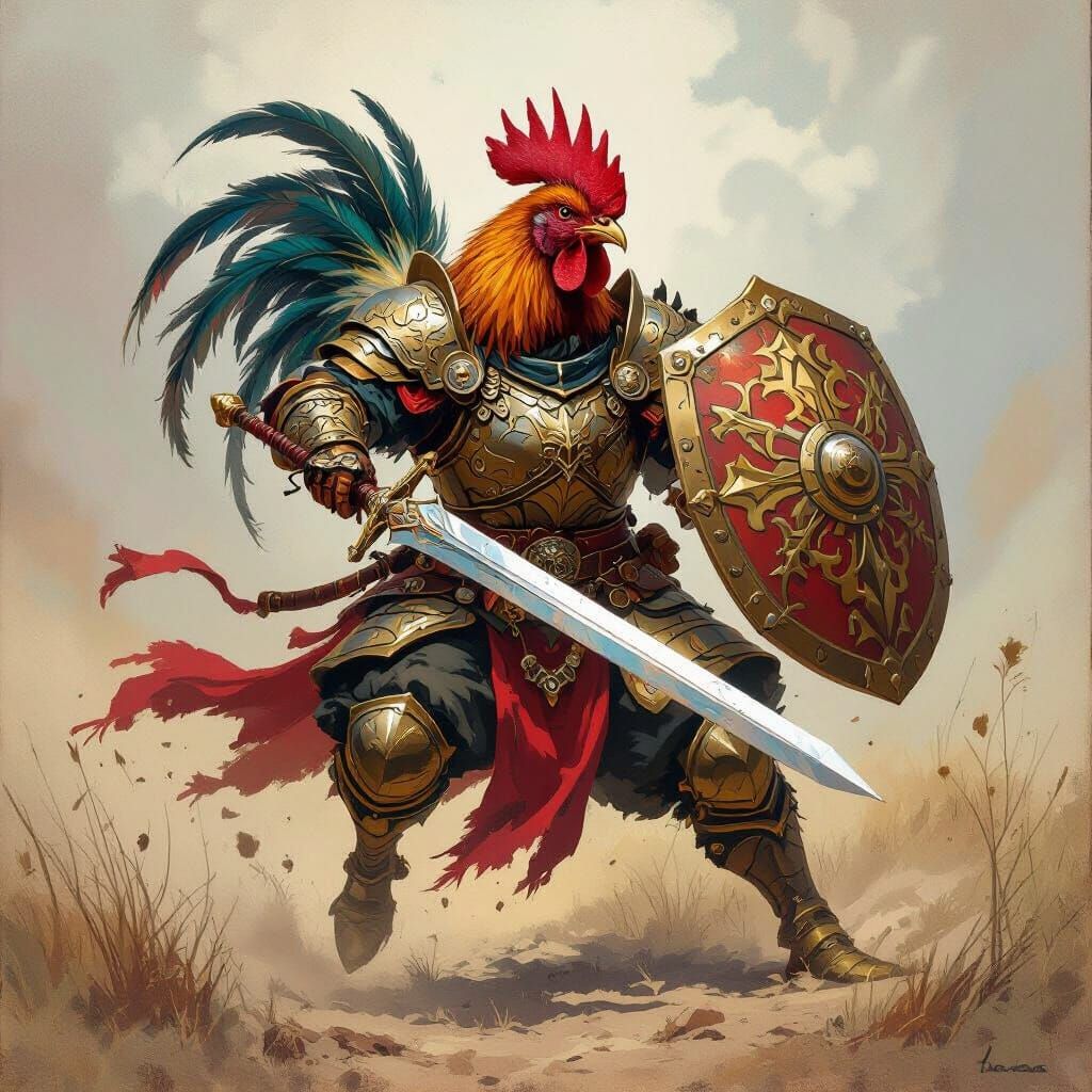 Chicken Warrior Charging into Battle