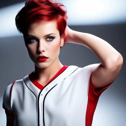 Short short catchers uniform short red hair pixie model