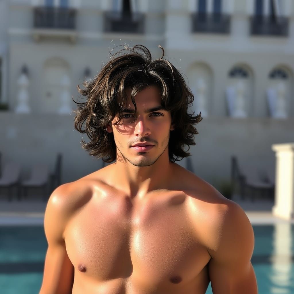 Portuguese Youth with Wavy Dark Hair in Seductive Pose