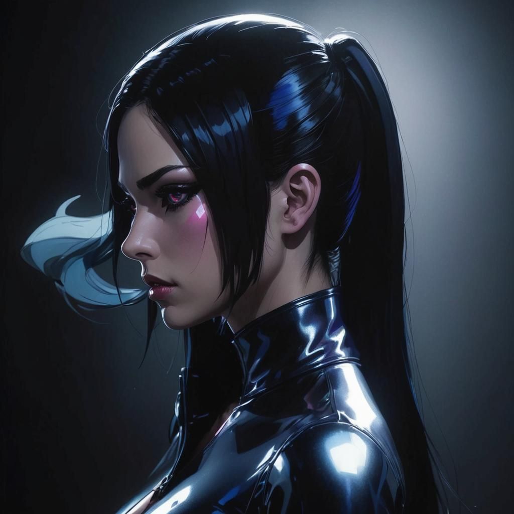 Anime Domina in Latex with Neon Highlights