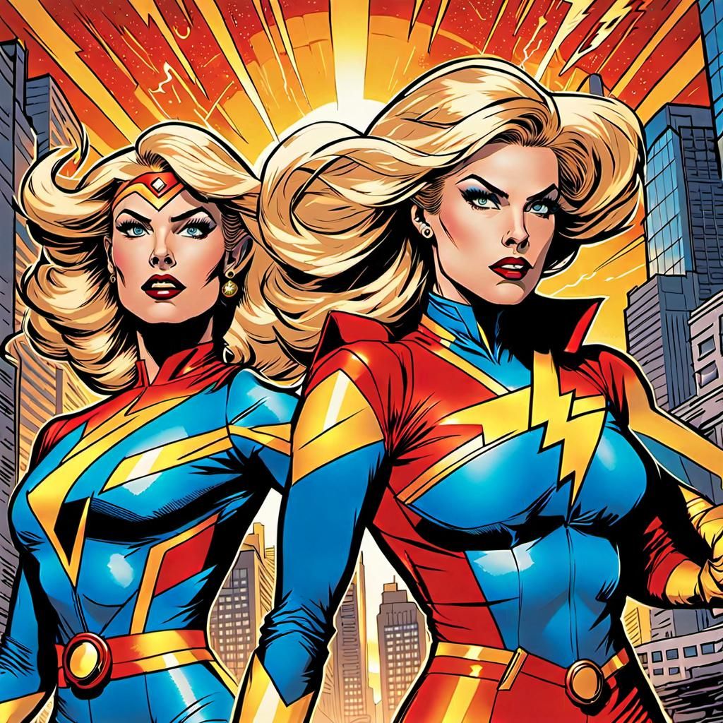 Electra Woman and Dyna Girl in Comic Book Art