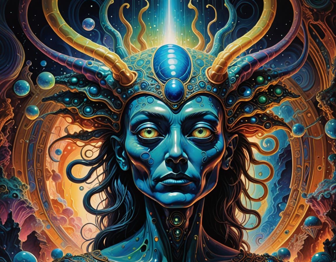 Surreal, Dreamlike Alien Scene in a Glowing Temple