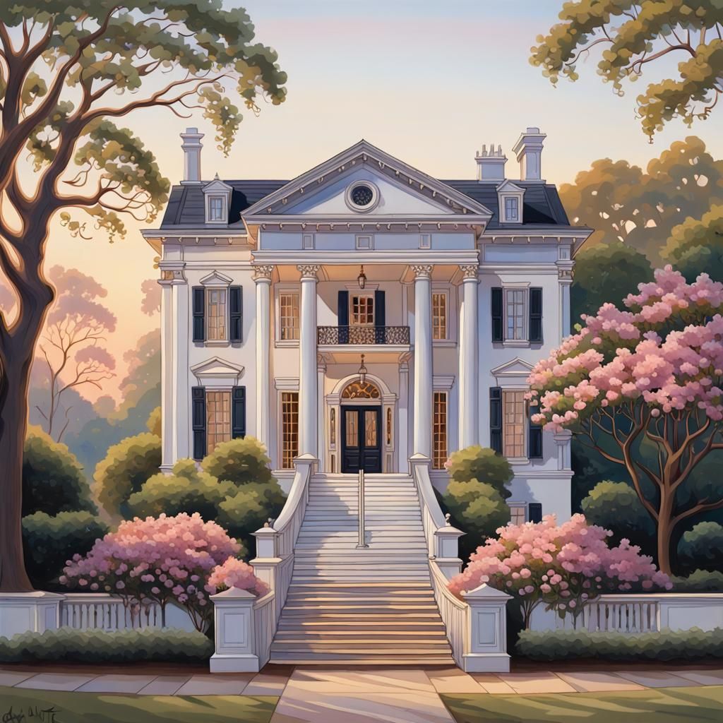 Intricate Neoclassical Mansion in Rural Atlanta, Klimt Style