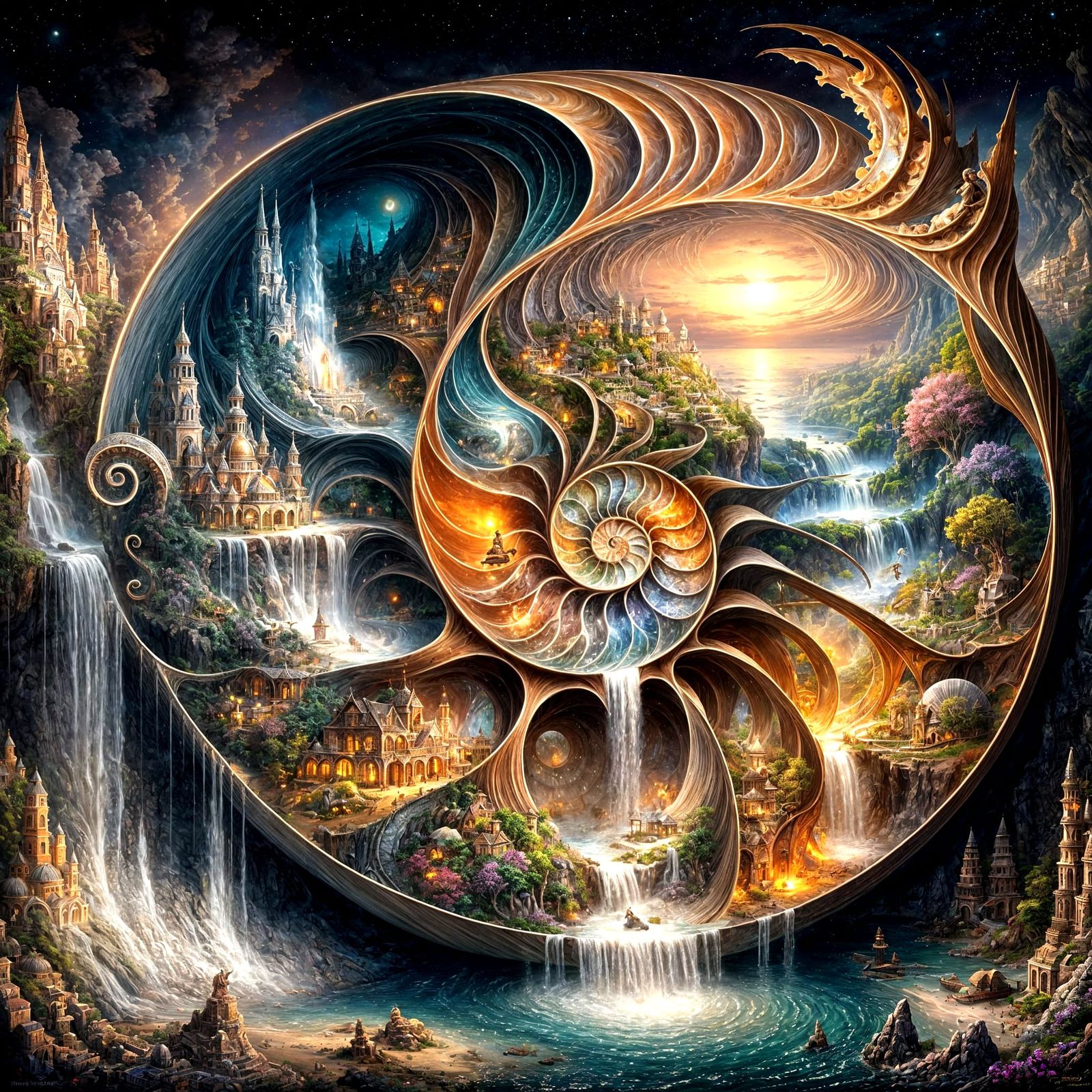 Mystical Nautilus Shell Fantasy Landscapes