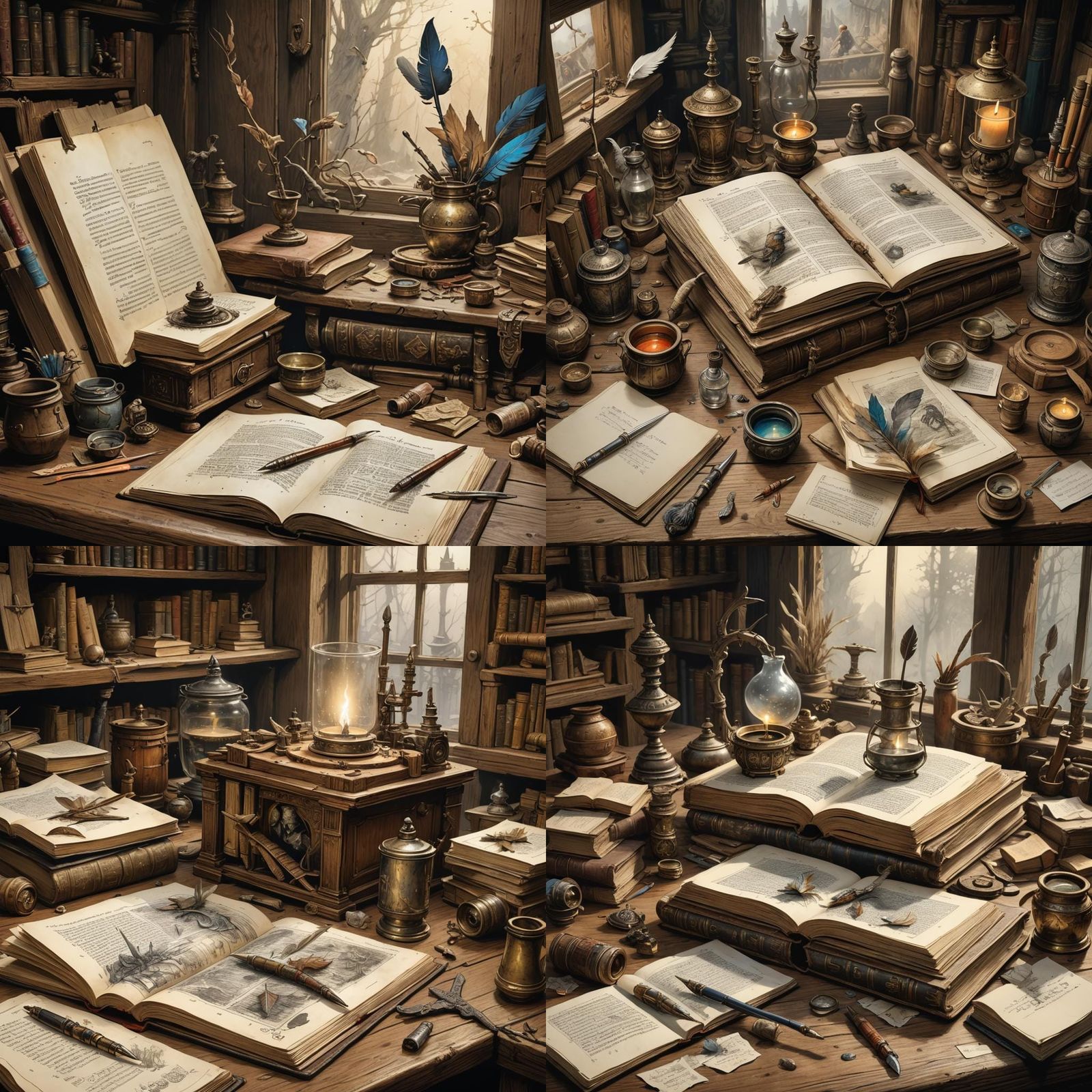 Old Book with Quill in Fantasy Art Style