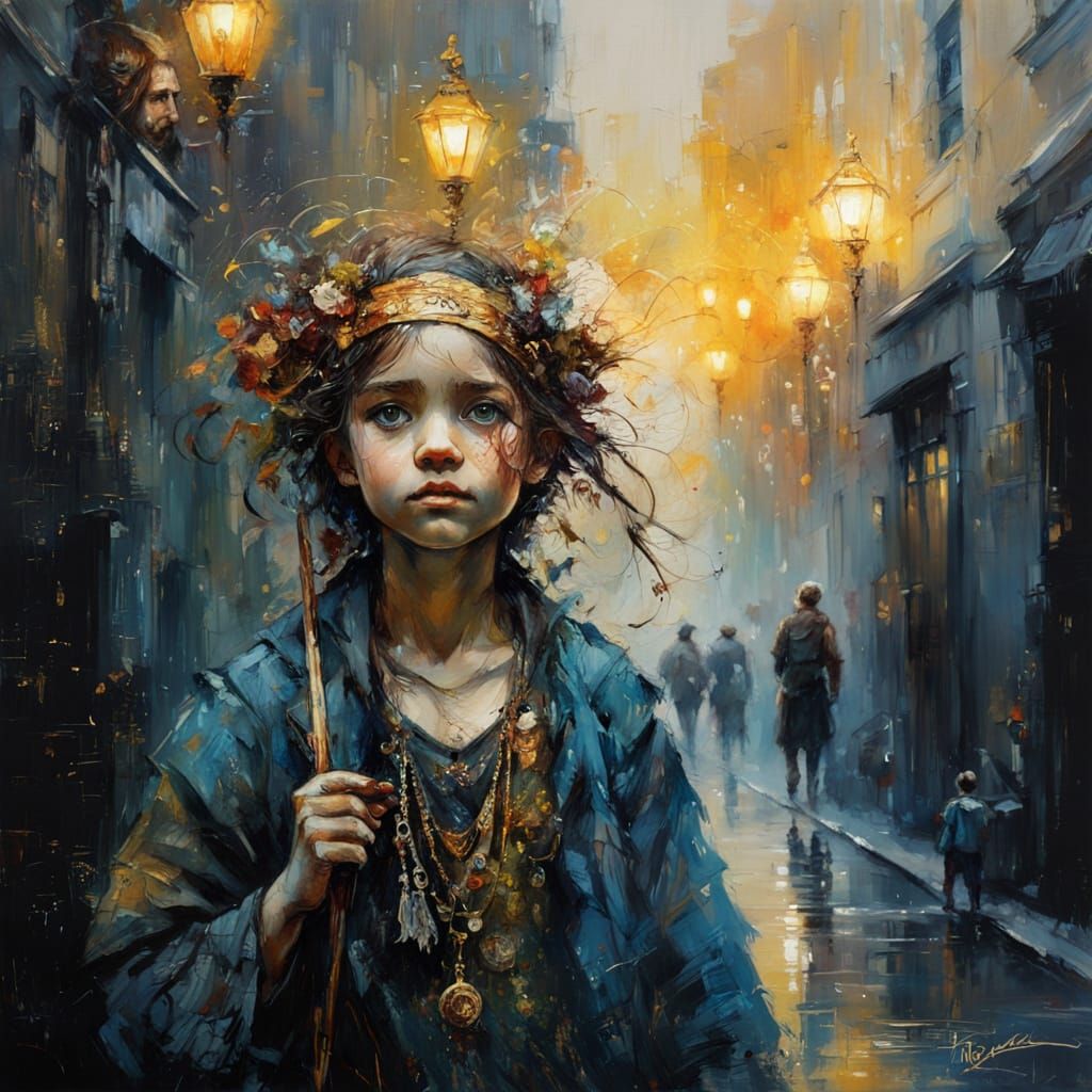 Dark Fantasy Portrait with Golden Motifs and Bokeh