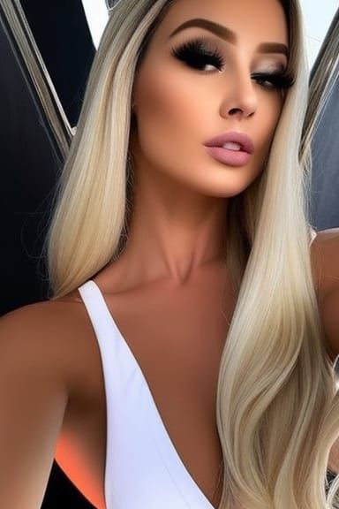 A blonde obsessed with selfies snaps one in the bathroom