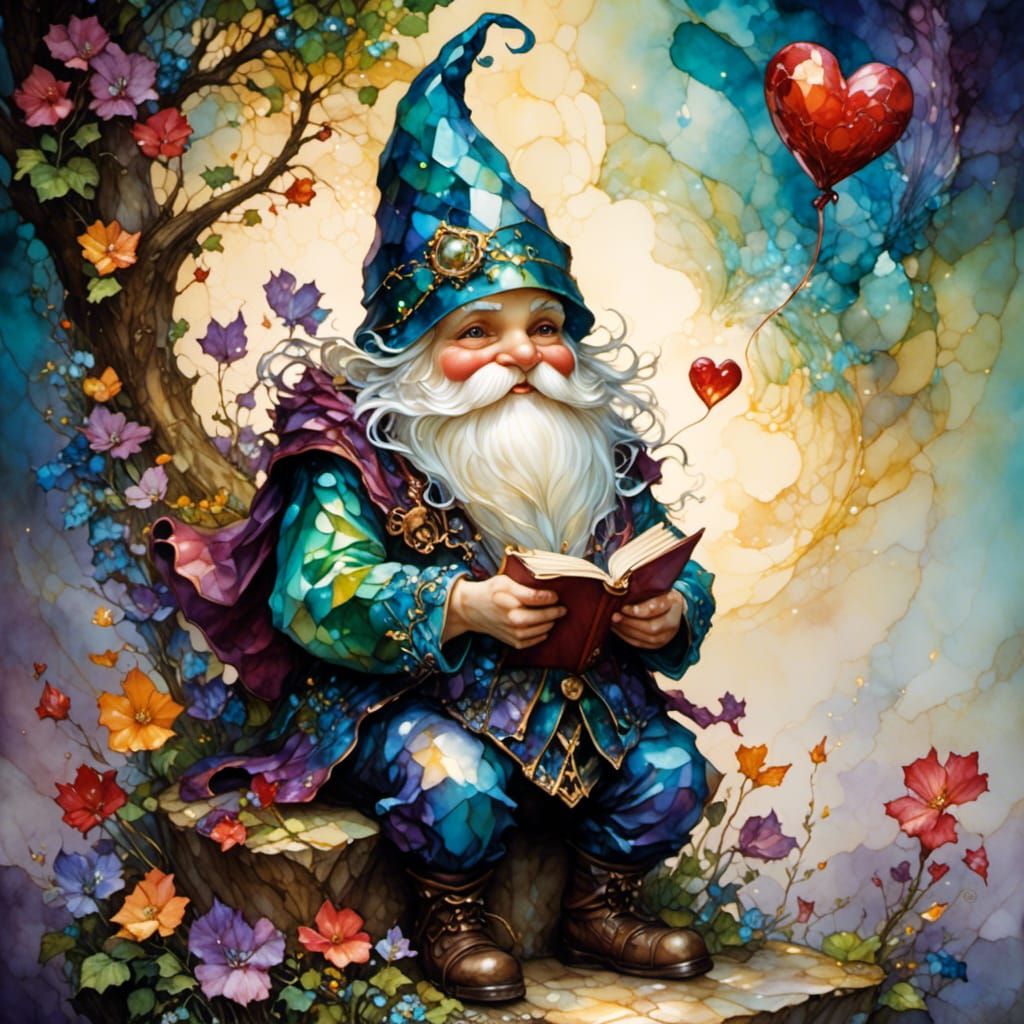Gnome with a Love Sign in Fantasy Ink Style
