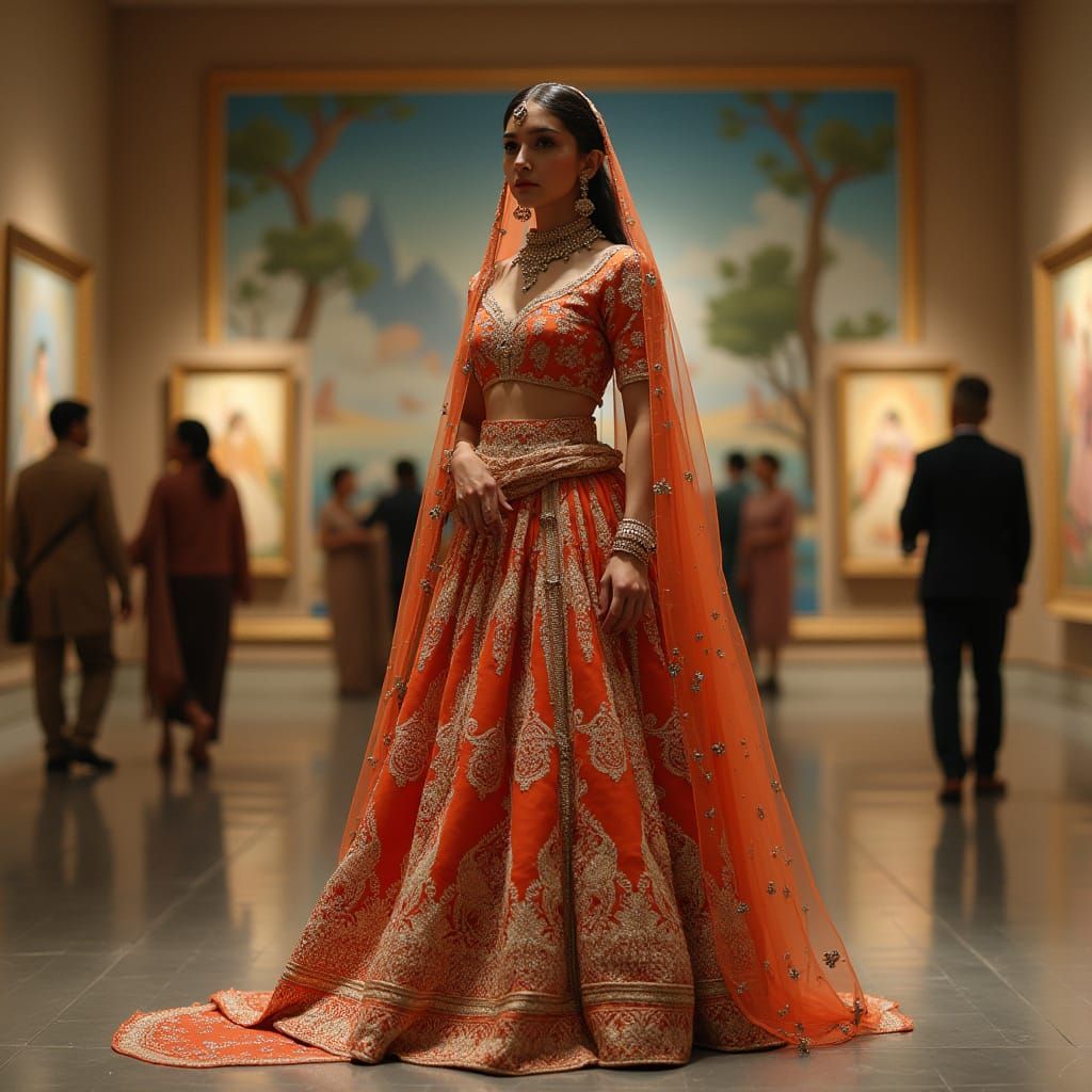 Futuristic Lehenga with Smart Sensors in Museum, Inspired by...