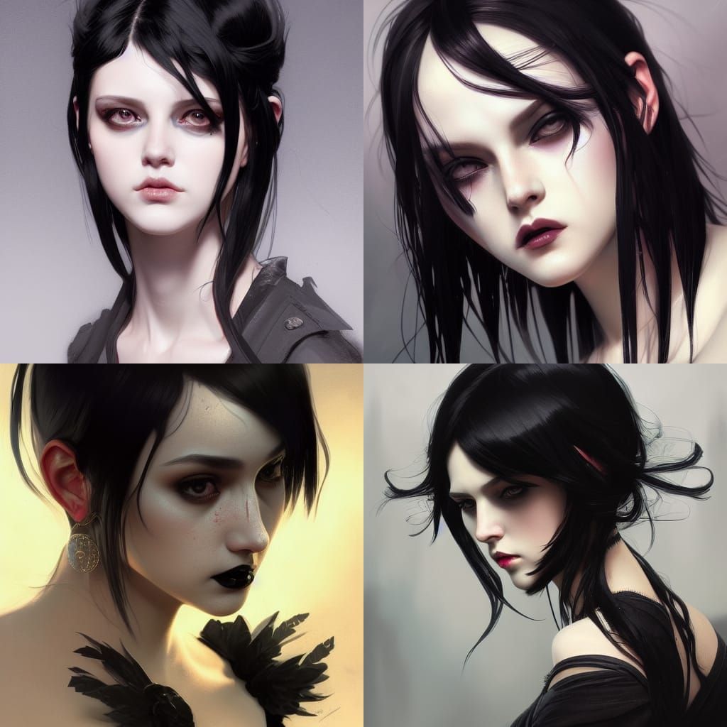Goth Girl Portrait in Hyperdetailed Splash Art Style