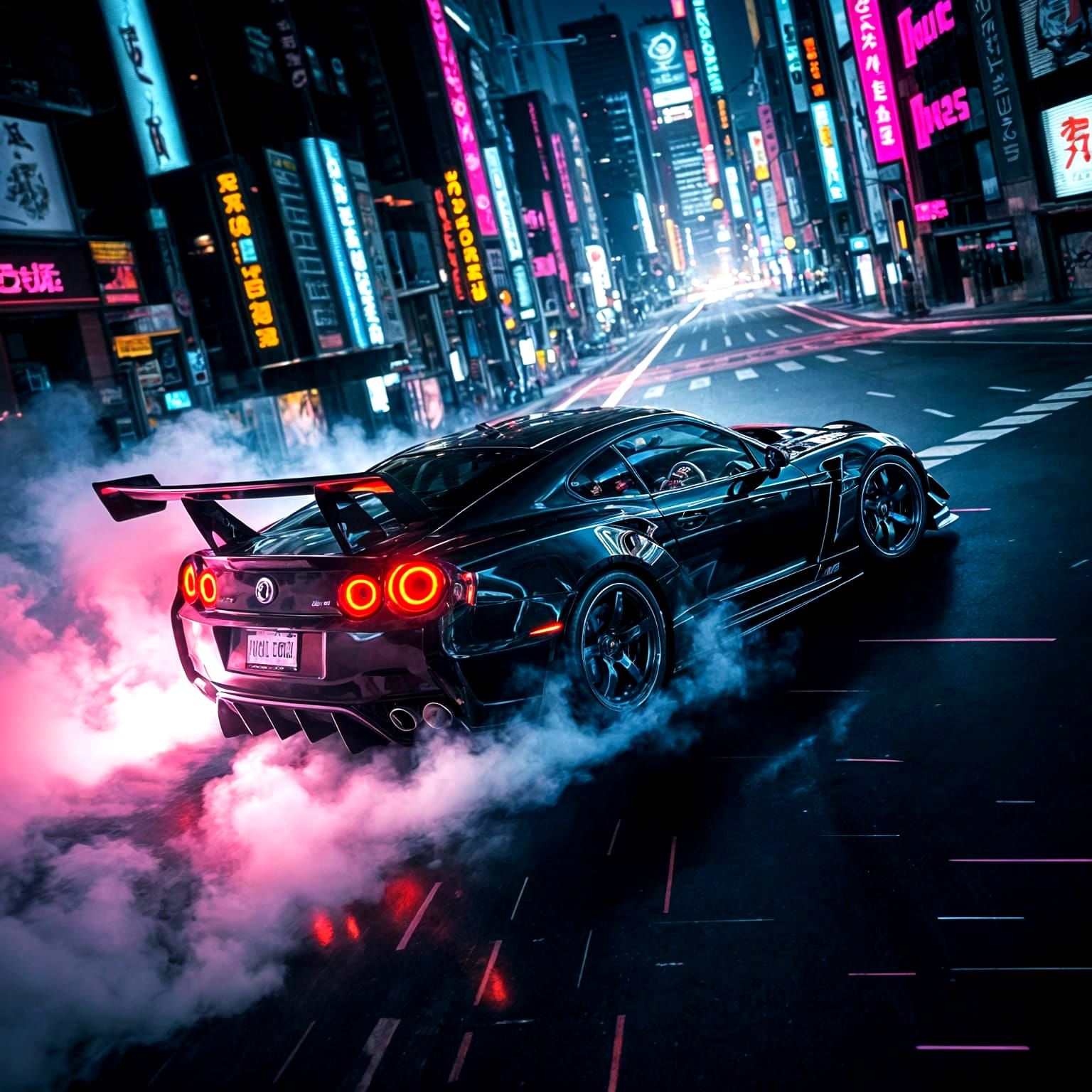 Glitched Supercar Drifting in Tokyo: Digital Art