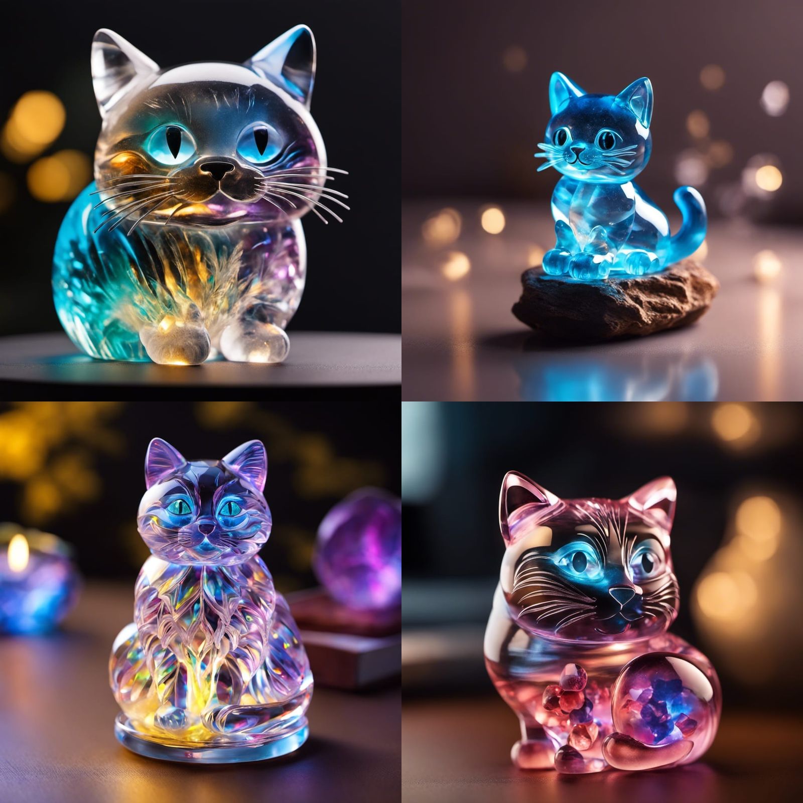 Crystal Cat with Glowing Aura in Blown Glass