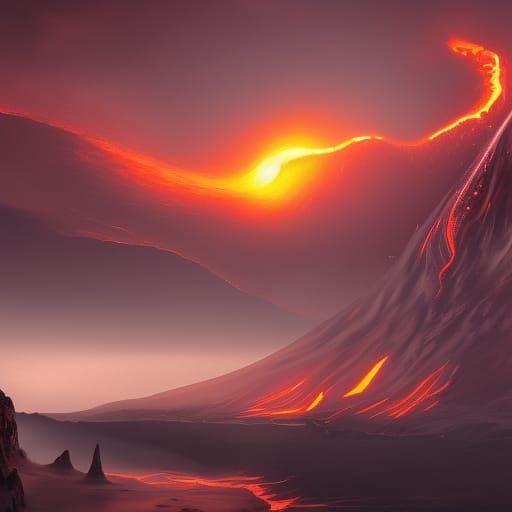 Volcano Eruption at Sunset: A Matte Painting