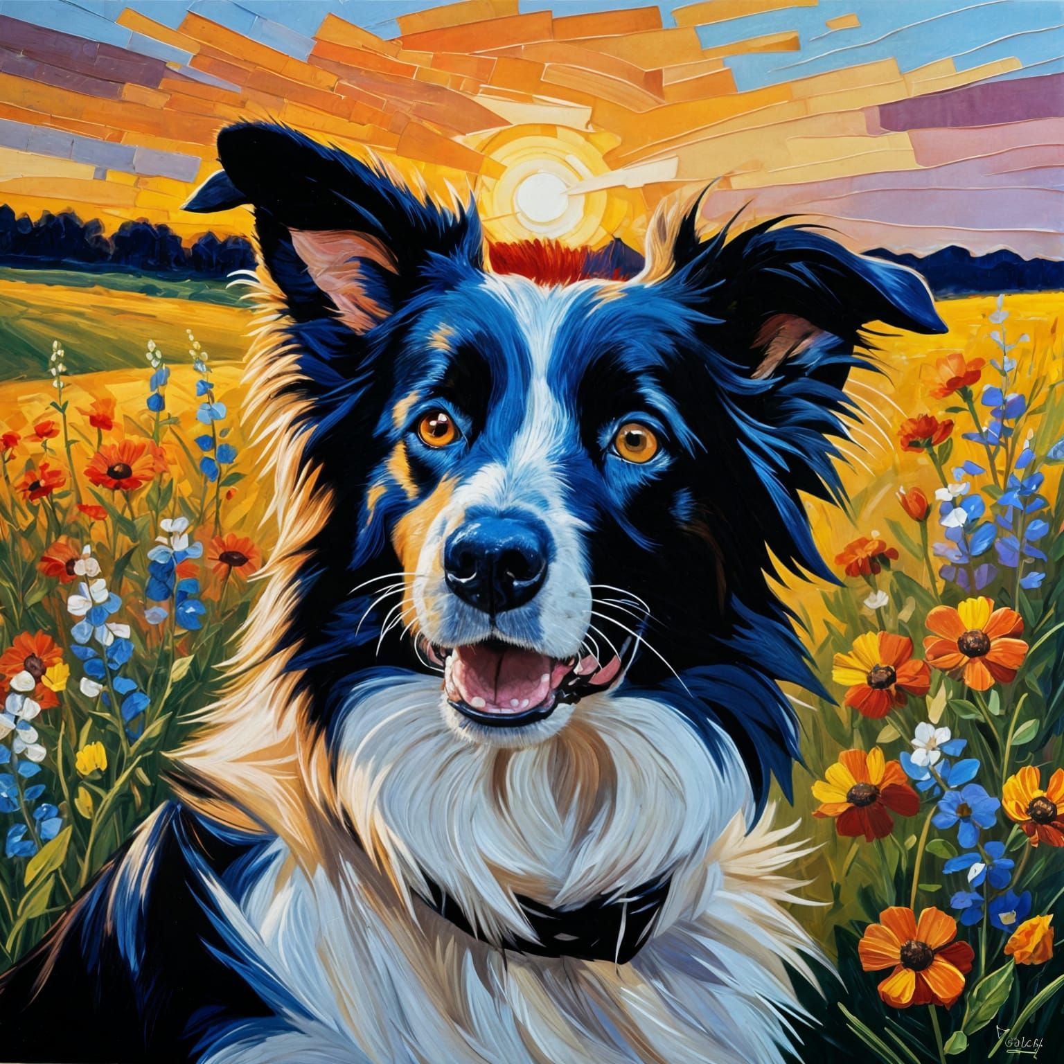 Border Collie Portrait as Impasto Oil Painting