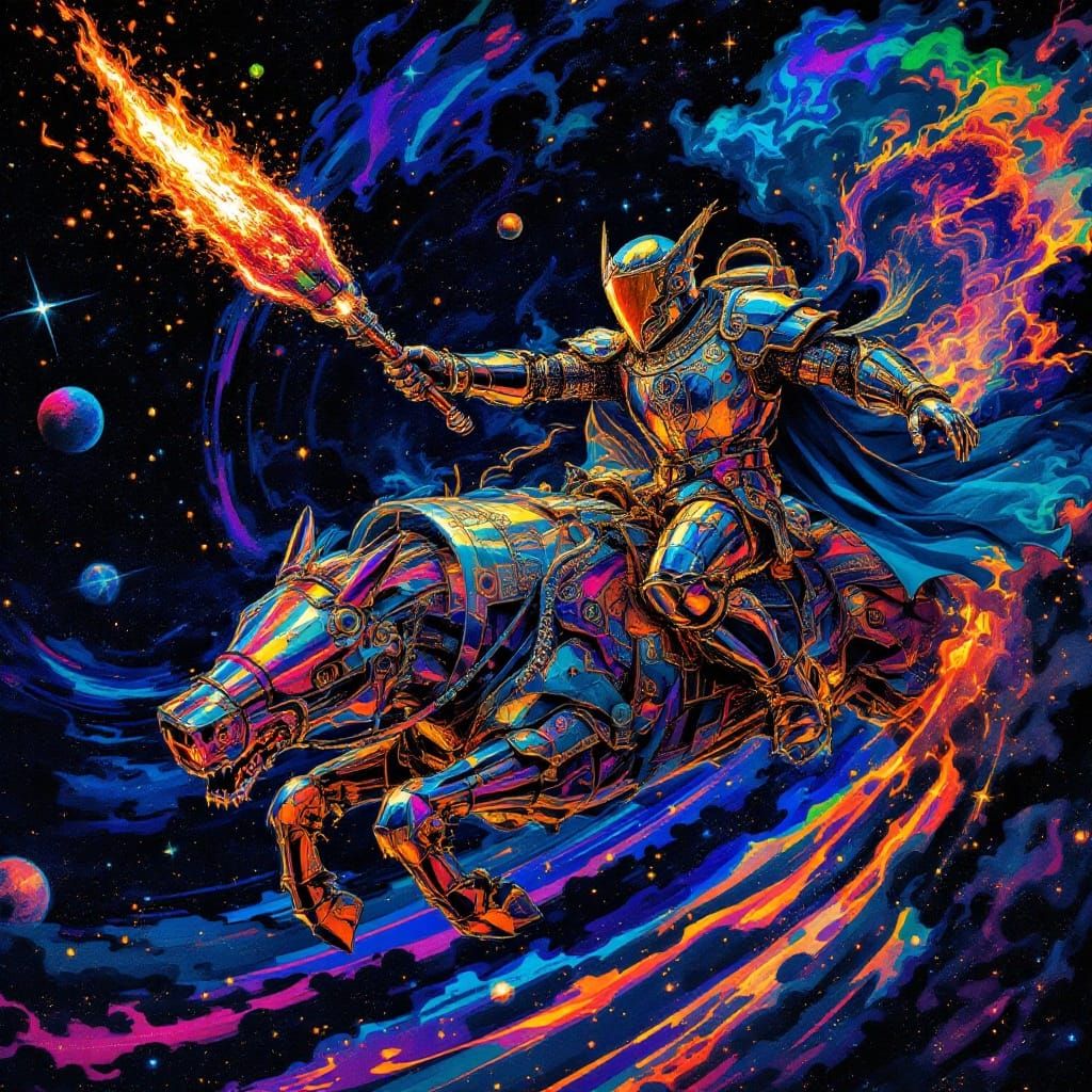 Medieval Knight Jousts in Futuristic Space