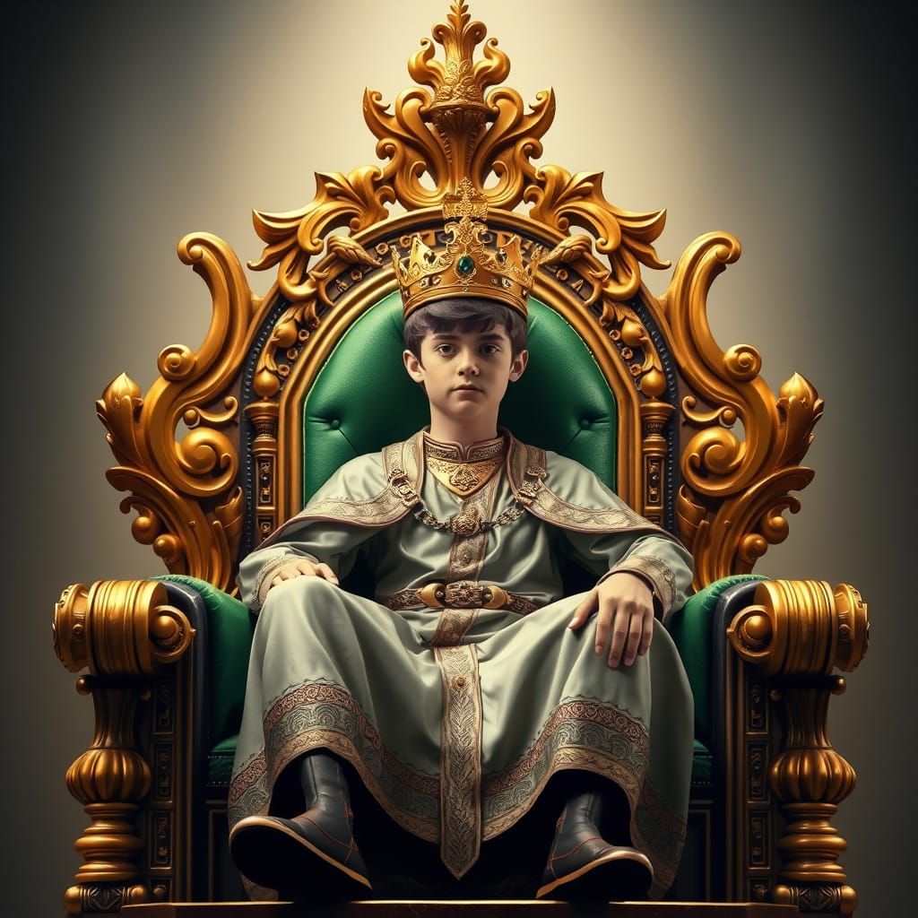 Regal Bronze Throne with Golden Accents and Verdant Pillows