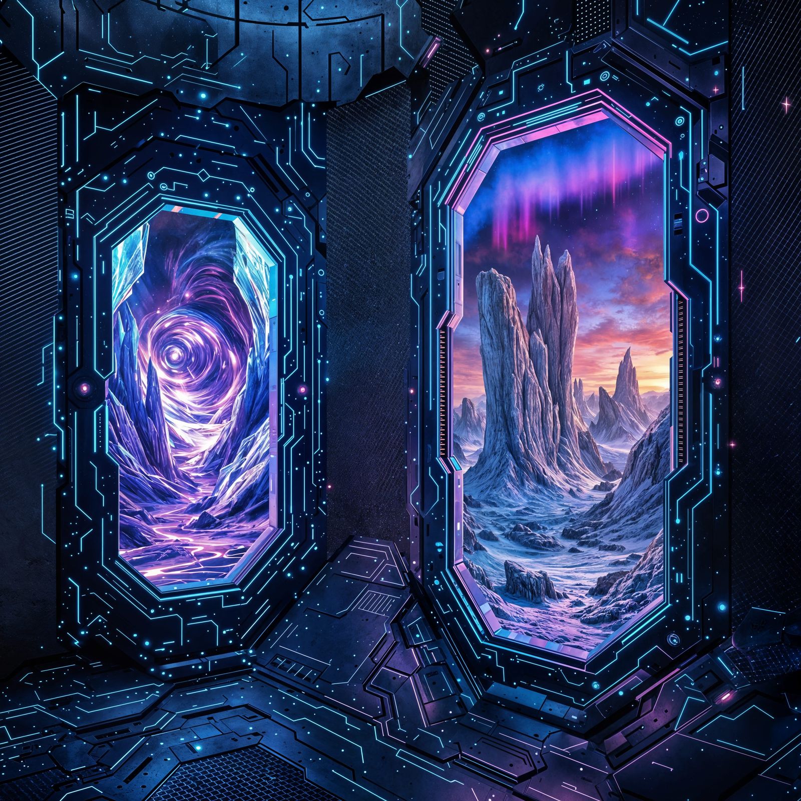 Surreal Interdimensional Portal Unites Futuristic Alien Worl...