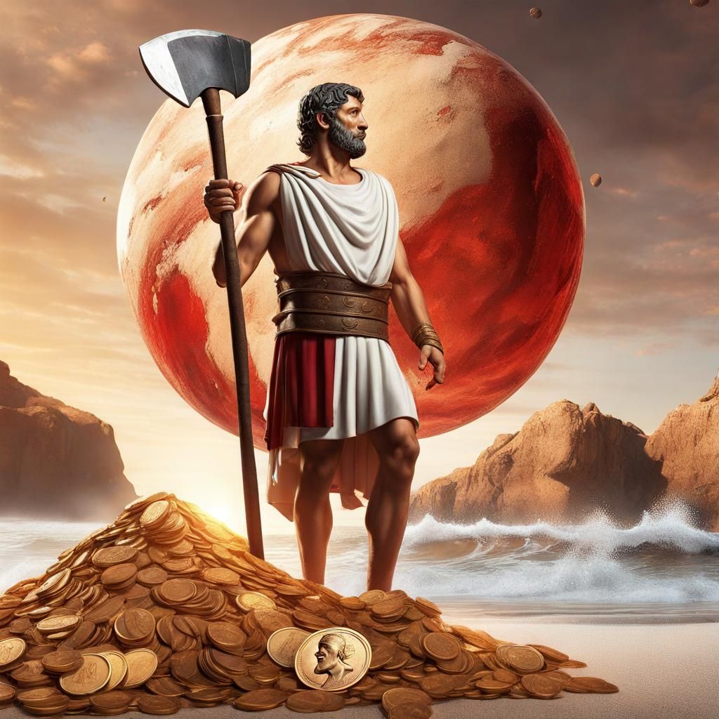 Roman Man on Beach with Pluto: Hyperrealistic Art