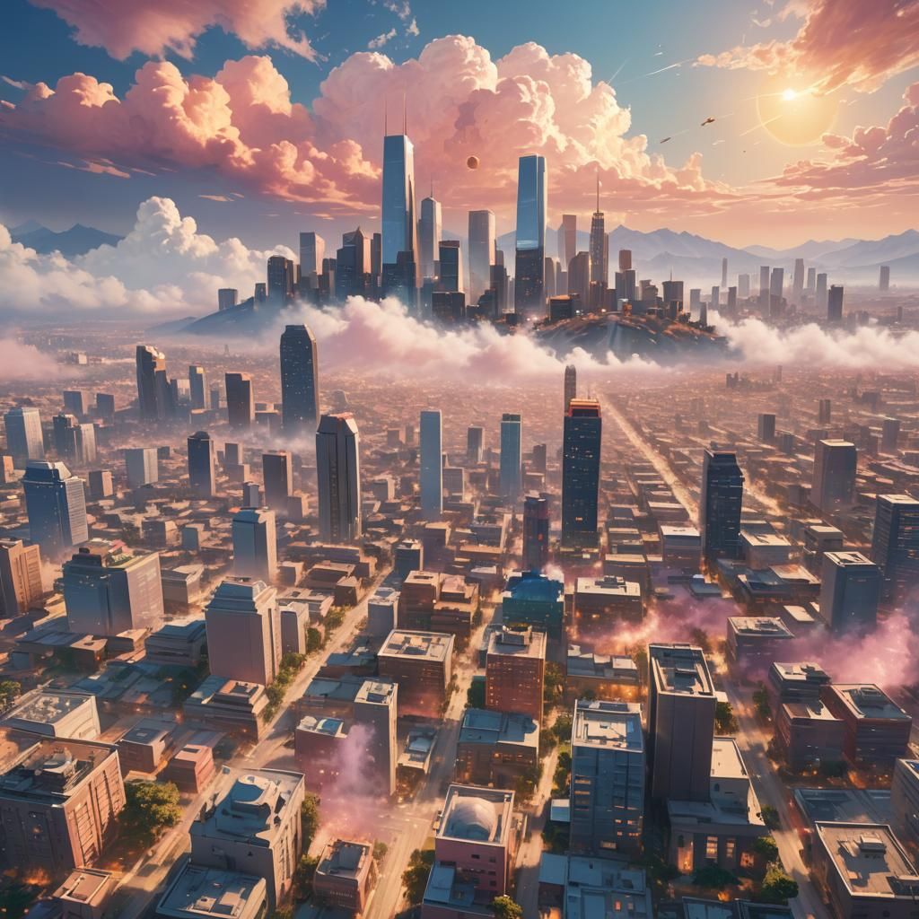 Los Santos Cityscape Floating in Celestial Dreamscape