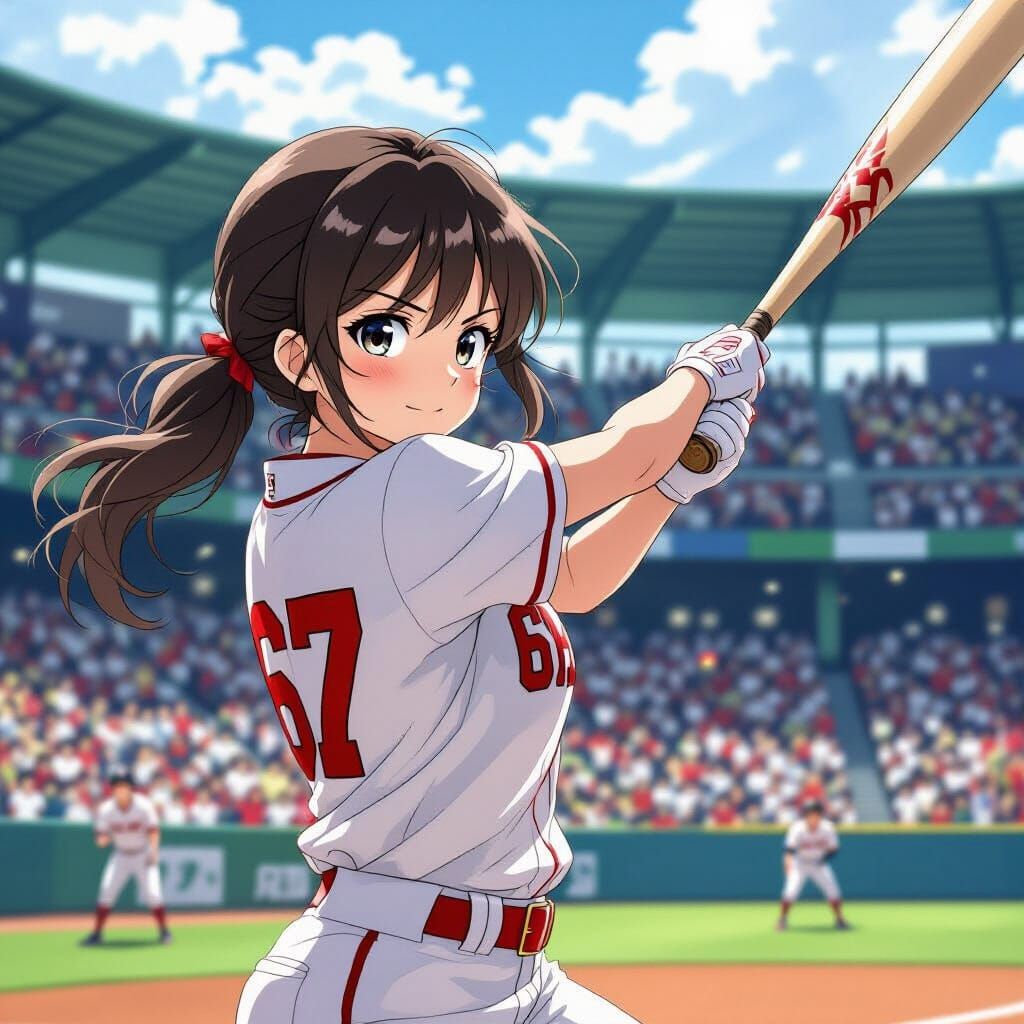 Cute Anime Baseball Player in Action, Number 67 Uniform