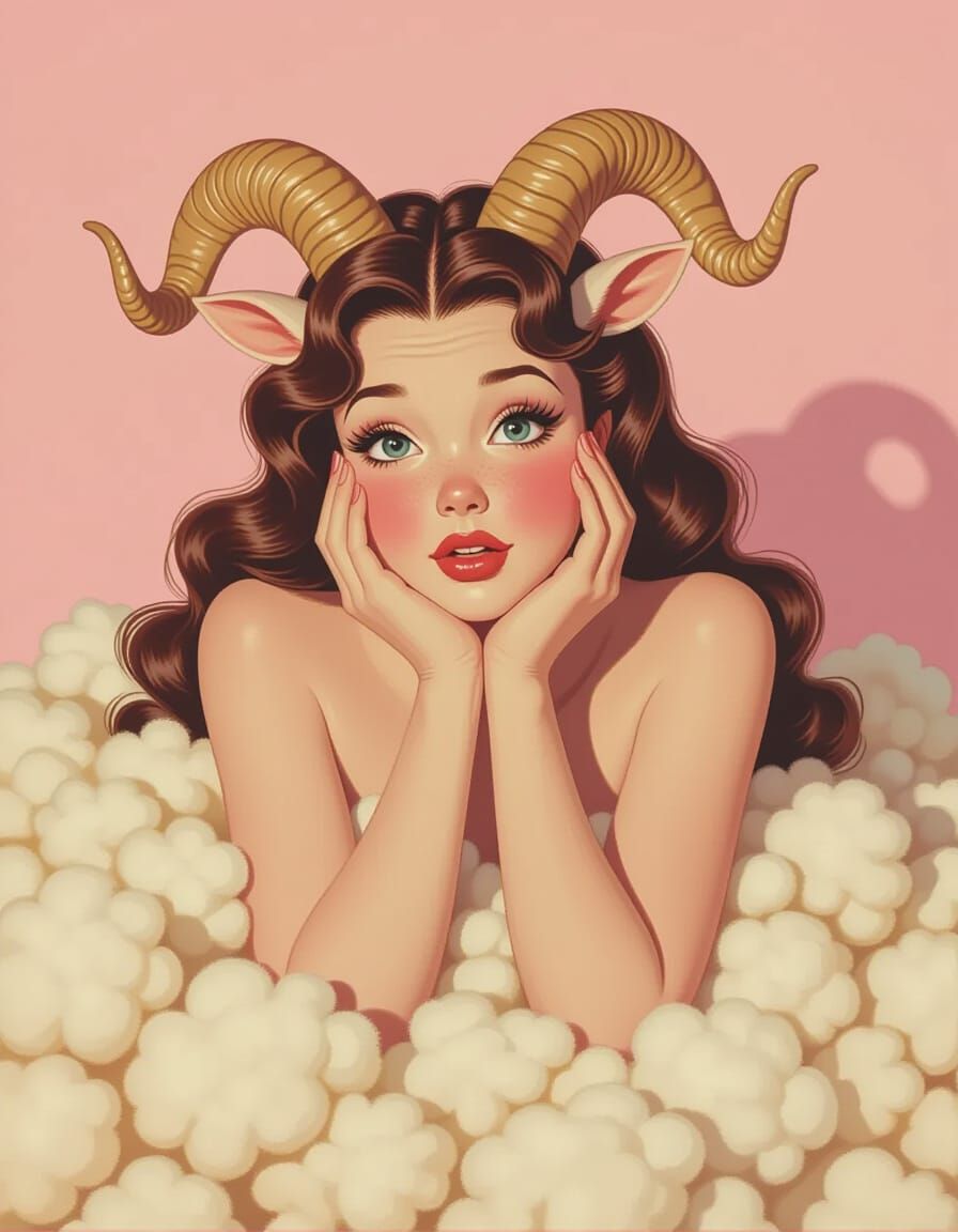 Stylized Pin-Up Lamb Girl in Wool Pile